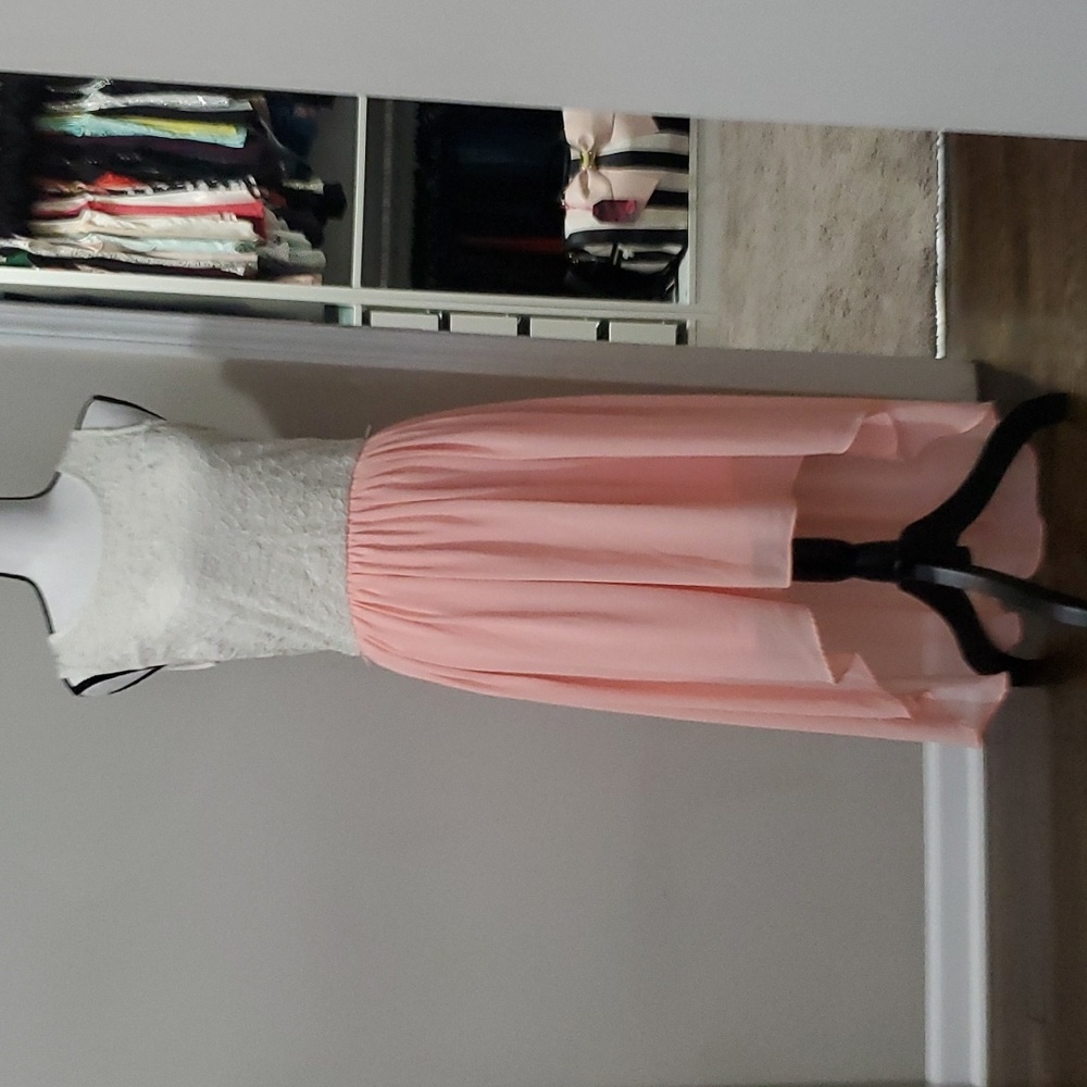 Studio Y white lace and peach pink chiffon high low dress sz medium